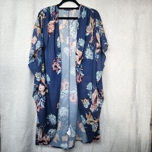 Size XL Blue Floral Kimono Style Top/ Cover-up